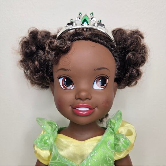DISNEY Posable 15in Princess Tiana Doll with Crown in Green and Yellow Dress - Picture 2 of 10